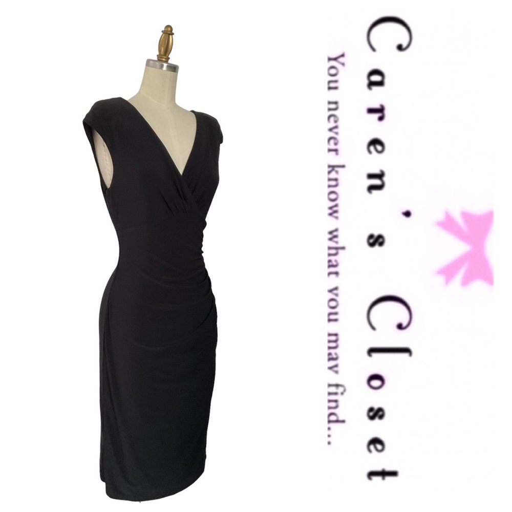 Lauren by Ralph Lauren Black Stretch Sleeveless Surplus Ruched Sheath Dress - Picture 3 of 7